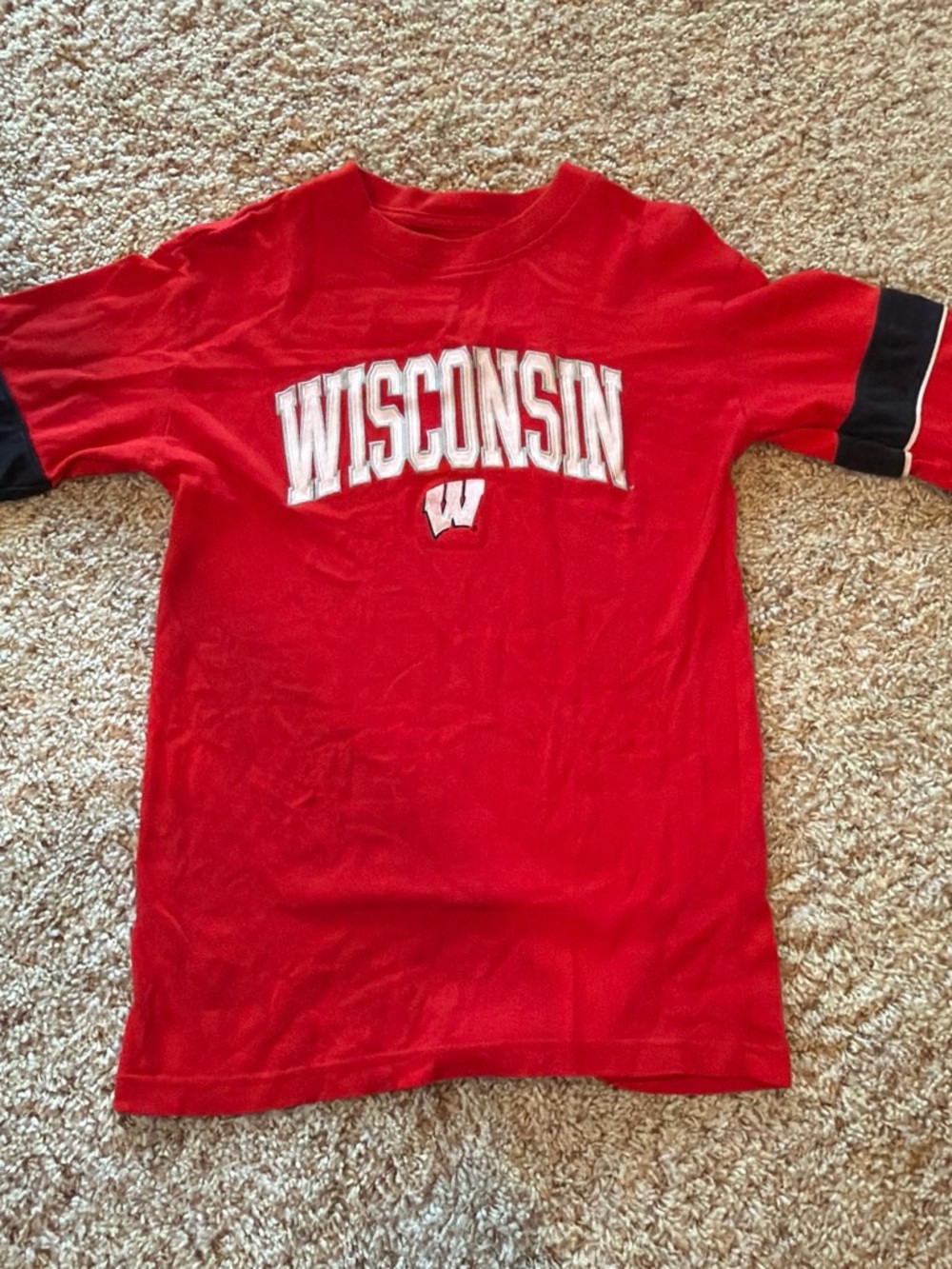 Pro Edge Red Wisconsin Tee with Black Sleeve Accents